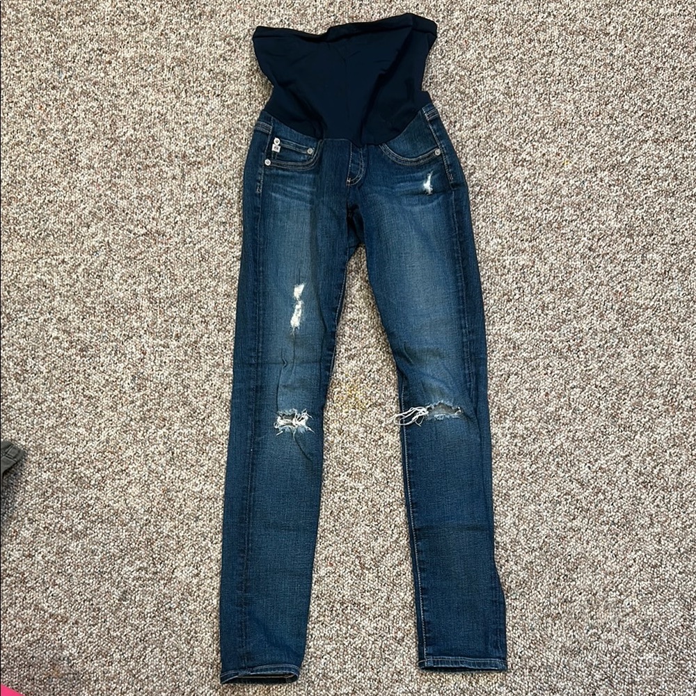 AG distressed full panel maternity skinny jeans. Size 25R.